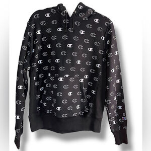 Champion Black and White Logo Hoodie Sweatshirt Women’s Size Medium